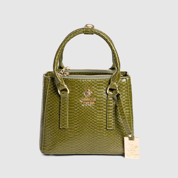 Croc Textured Zippered Satchel Bag