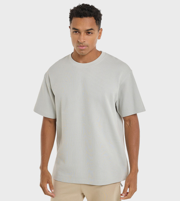 Textured T-Shirt with Crew Neck and Short Sleeves
