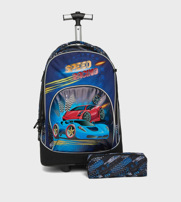 Printed Trolley Backpack with Pencil Pouch