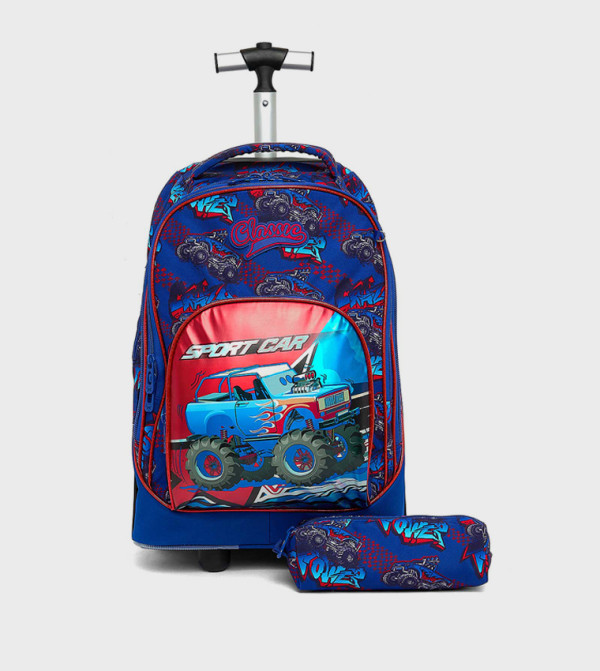 Printed Trolley Backpack with Pencil Pouch