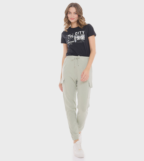 Solid Cargo Joggers with Drawstring Waist