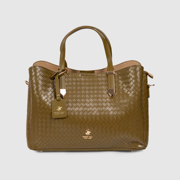 Basket Weave Snap Button Tote Bag