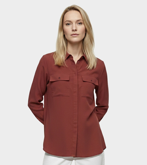 قميص محبوك سادة كم طويل 