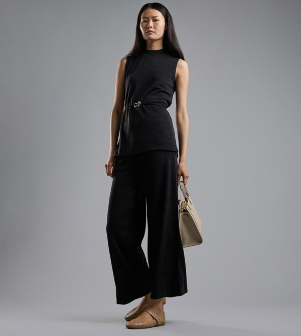 Solid Knit Pants with Elastic Waist