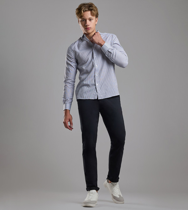 Solid Relaxed Fit Pants with Button Closure