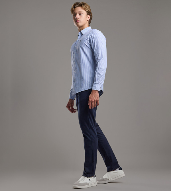 Solid Relaxed Fit Pants with Button Closure