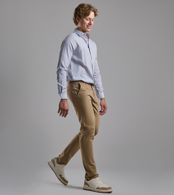 Solid Slim Fit Pants with Button Closure