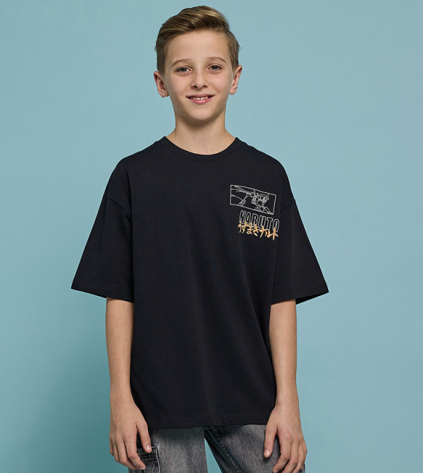 Naruto Printed T-Shirt with Crew Neck and Short Sleeves