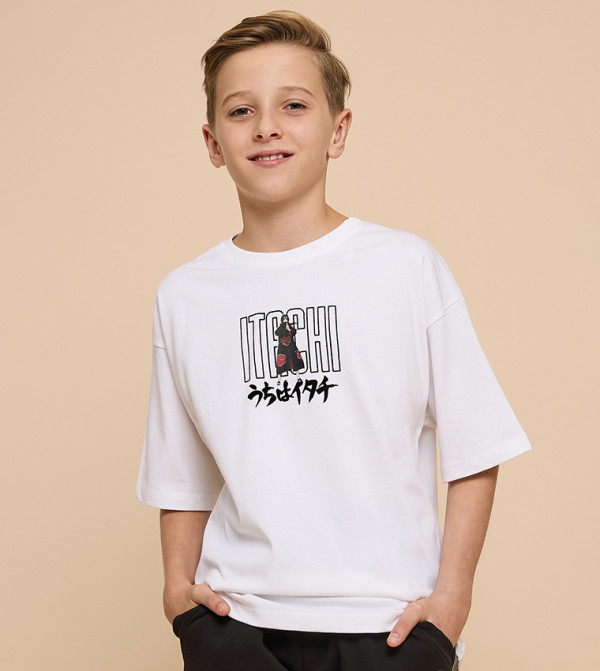 تيشيرت كم قصير بطبعة ناروتو برقبة مستديرة 