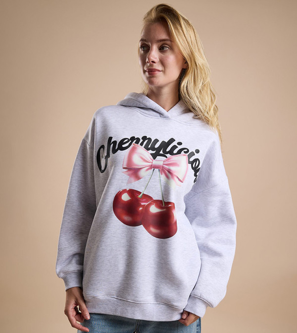 Printed Oversized Hoodie with Long Sleeves