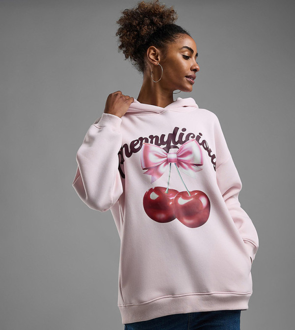 Printed Oversized Hoodie with Long Sleeves