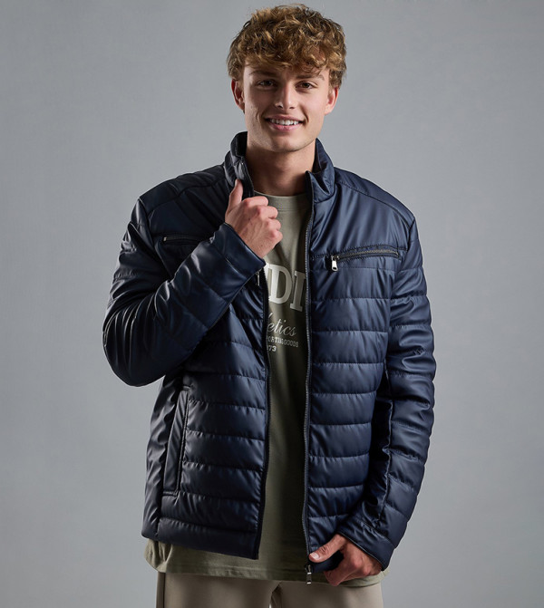 Quilted Puffer Jacket with Zipper Closure