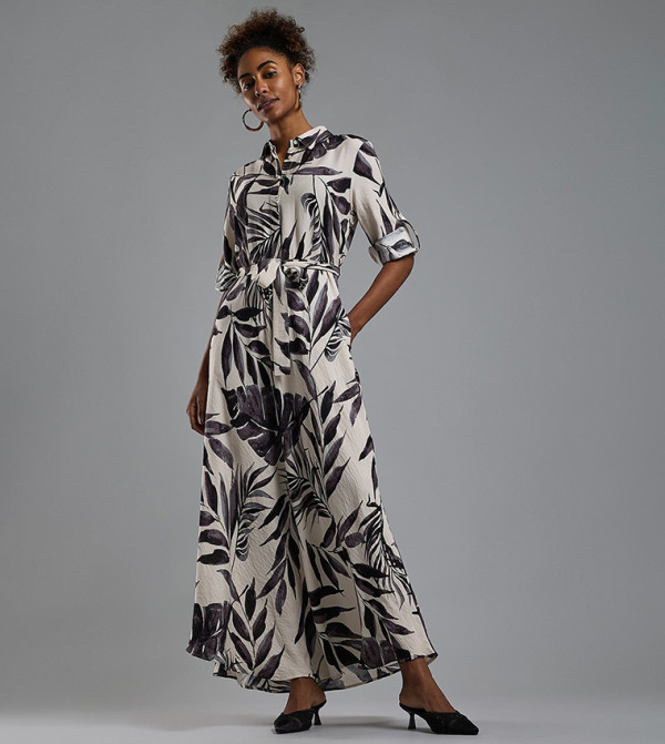 Printed Shirt Dress with Short Sleeves