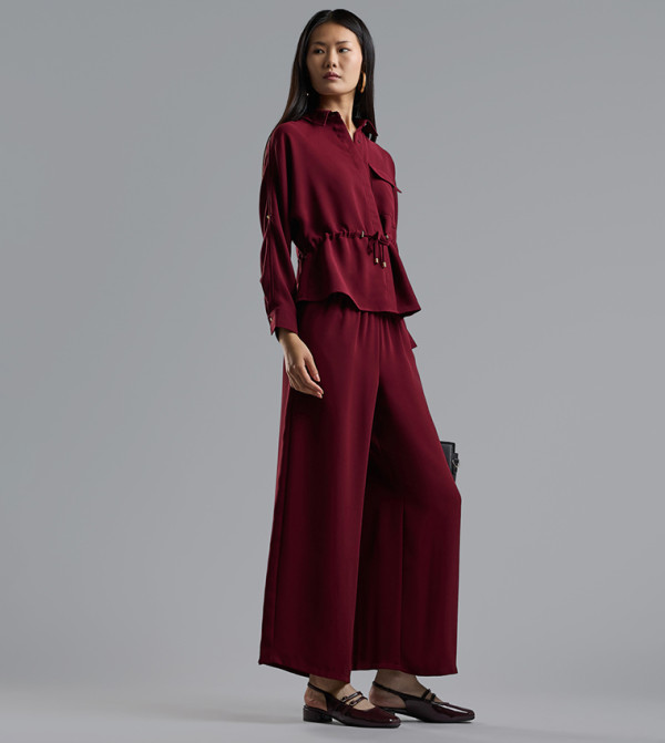 بنطال واسع سادة بخصر مرن