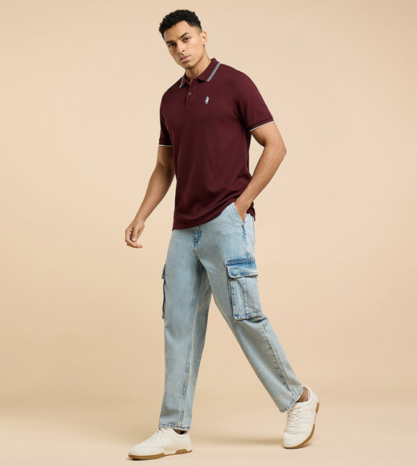 Faded Cargo Jeans with Button Closure