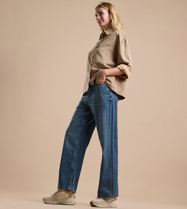 Faded Baggy Jeans with Button Closure