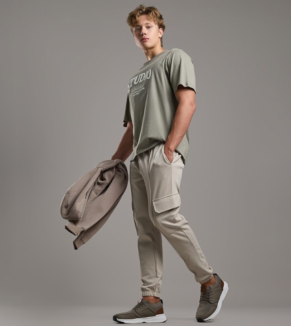 Solid Jogger Pants with Drawstring Waist