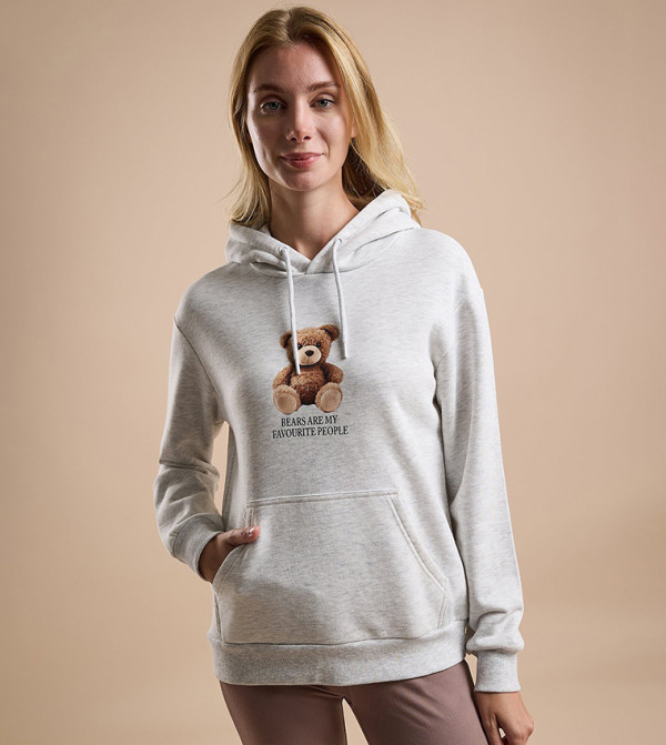 Printed Hoodie with Long Sleeves