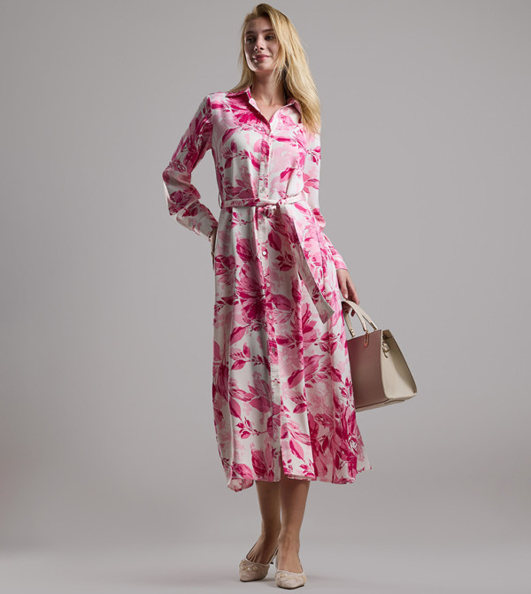 Printed Shirt Dress with Long Sleeves