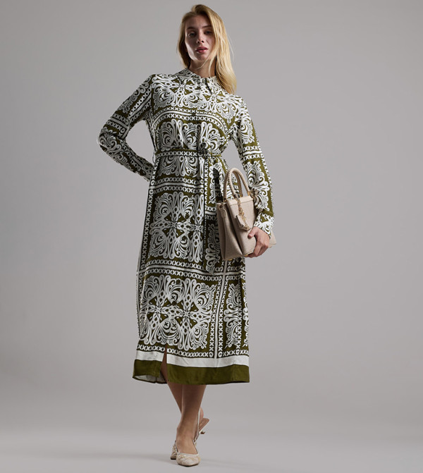 Patterned Shirt Dress with Long Sleeves
