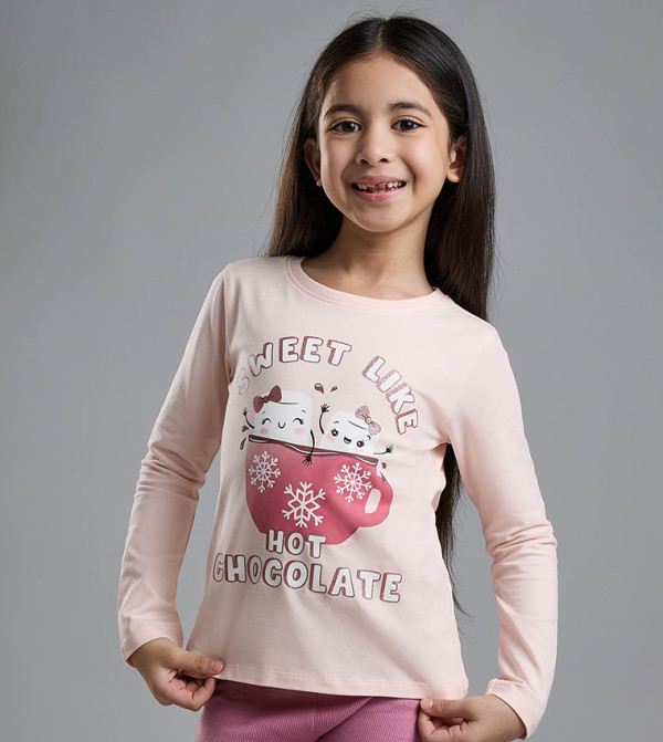 Printed T-Shirt with Crew Neck and Long Sleeves