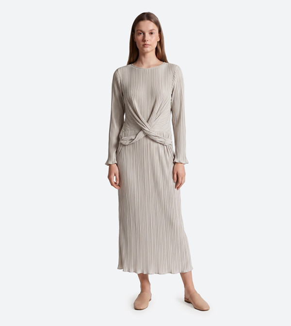 MOONLIGHT Pleated Long Sleeves Midi Dress