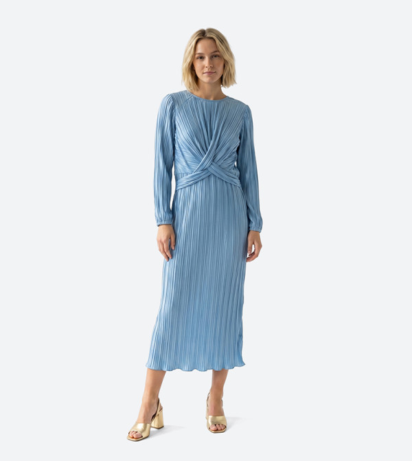 MOONLIGHT Pleated Long Sleeves Midi Dress