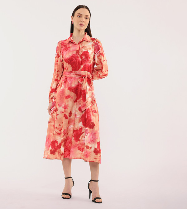 Printed Belted Shirt Dress