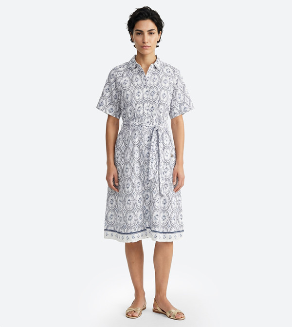 Patterned Short Sleeves Shirt Dress