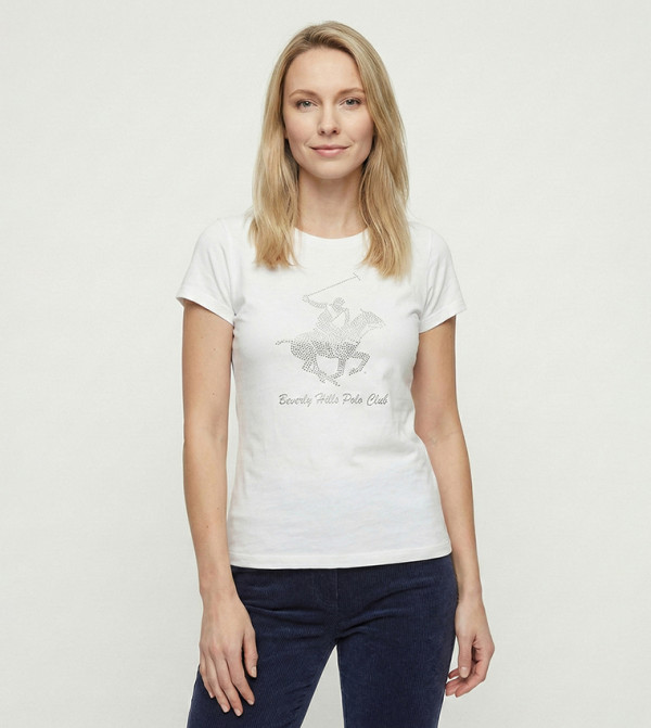 Logo Detail Embellished Crew Neck T-Shirt
