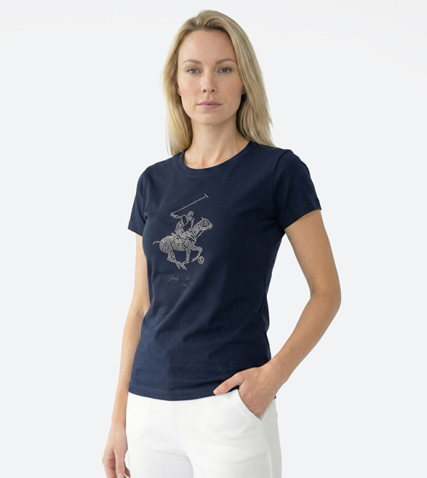 Logo Detail Embellished Crew Neck T-Shirt