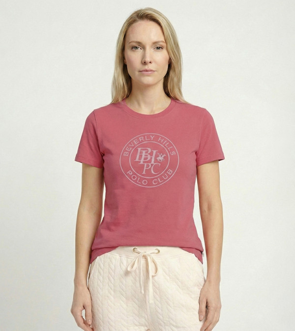 تيشيرت بقبة مستديرة بطبعة شعار