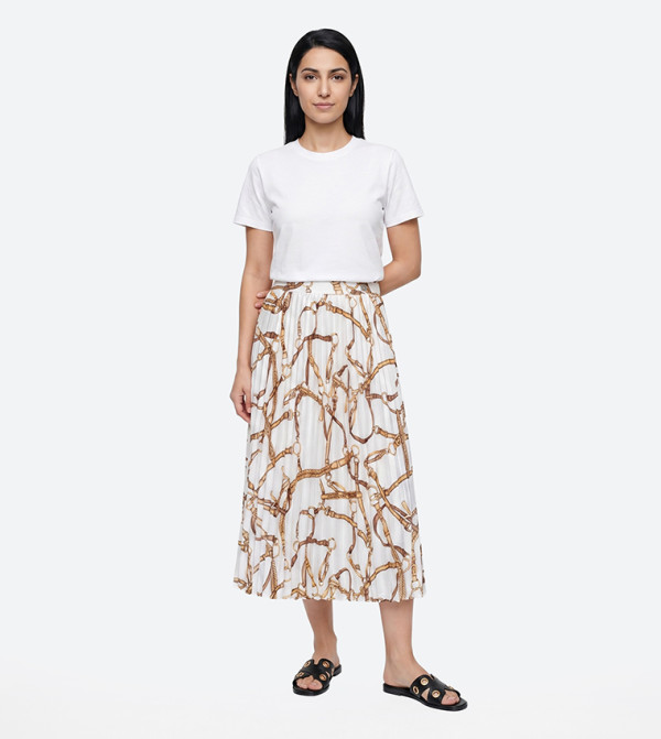 Patterned Pleated Midi Skirt