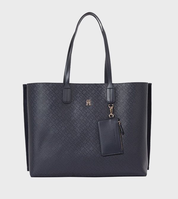 Logo Patterned Zippered Tote Bag