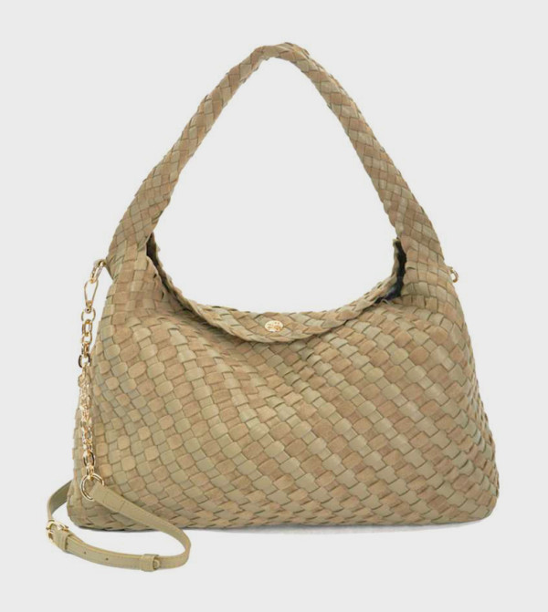 DELIBERATE L Basket Weave Shoulder Bag