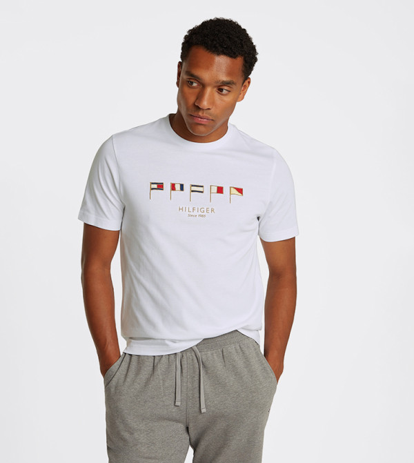 Flags Embroidered Crew Neck T-Shirt