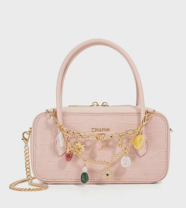 SONG Croc Textured Charmed Handheld Bag