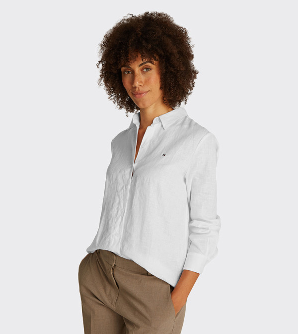 Flag Detail Linen Relaxed Fit Shirt
