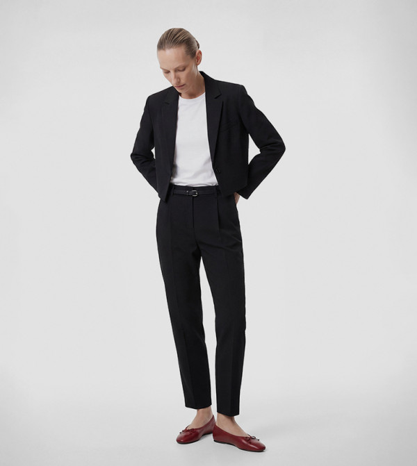 Belted Pleat Front Tapered Formal Pants