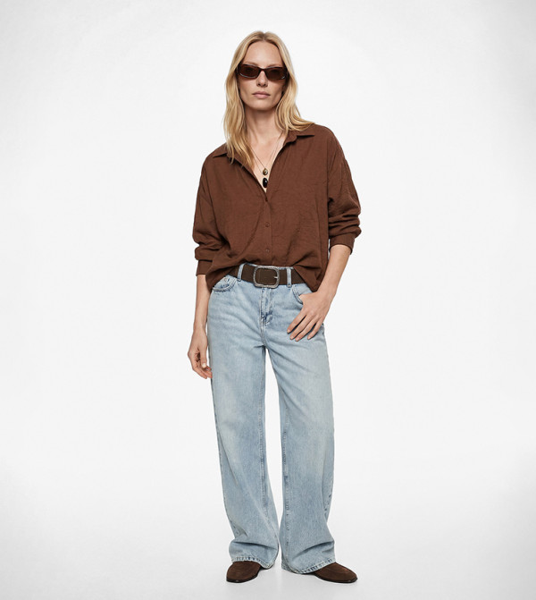 Textured Classic Collar Long Sleeve Oversized Shirt