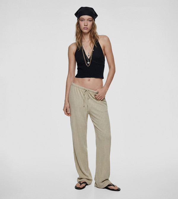 Pinstriped Drawstring Wide Leg Pants