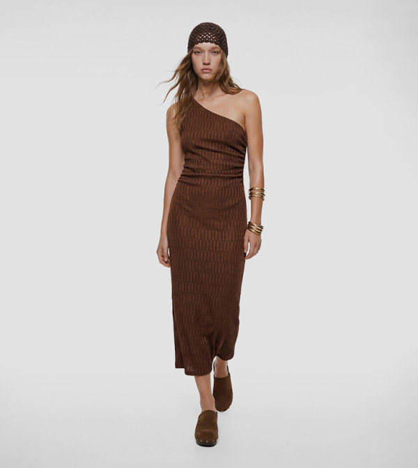 Ruched One Shoulder Bodycon Midi Dress