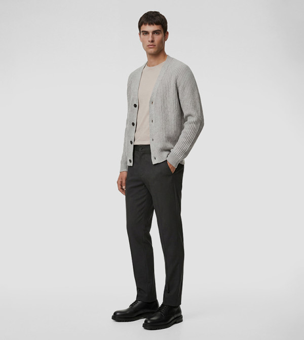 Textured Button Closure Slim Fit Pants