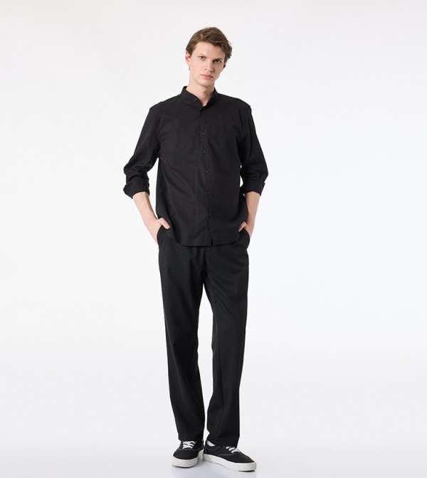 Mandarin Collar Rollup Long Sleeve Shirt