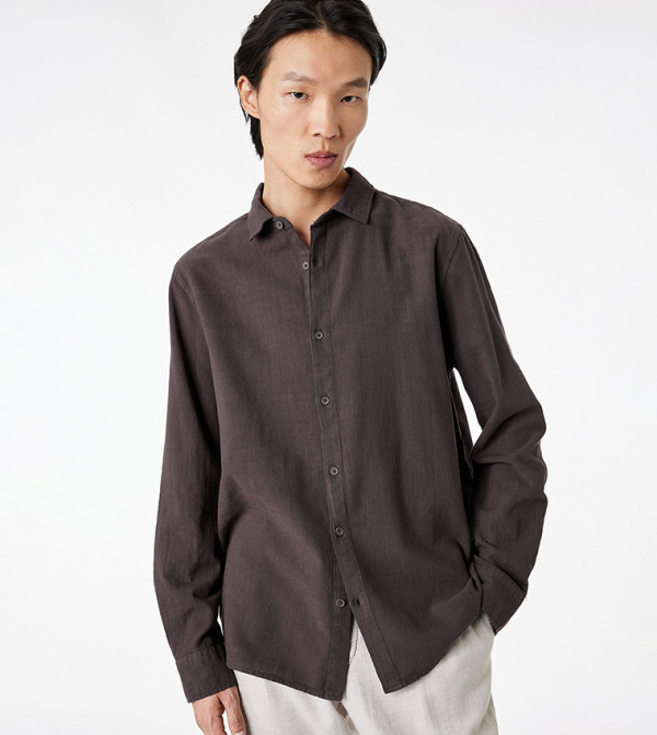 Solid Collar Long Sleeve Casual Shirt