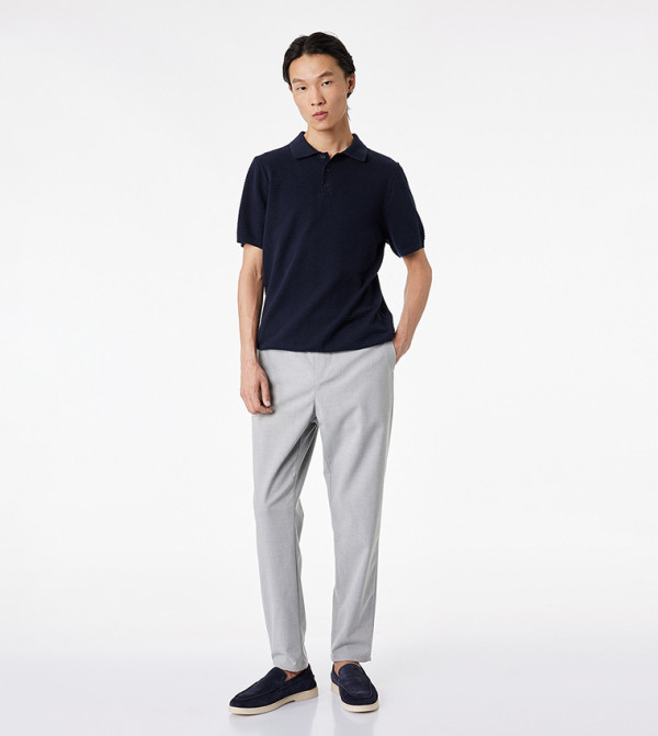Textured Knit Short Sleeve Polo T-Shirt