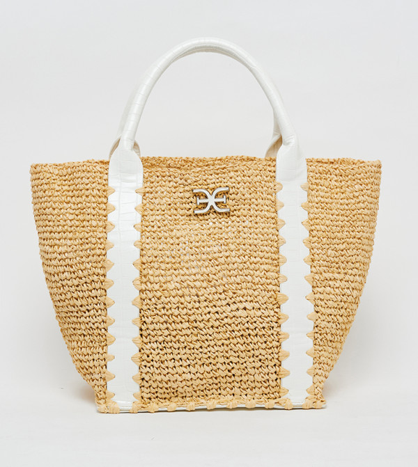 MARLEY Contrast Trim Raffia Mini Tote Bag