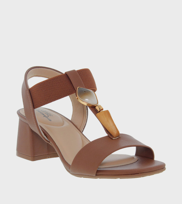 Stone Detail Block Heel Sandals