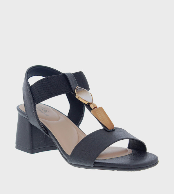 Stone Detail Block Heel Sandals