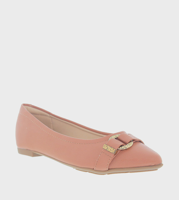 Metal Accent Almond Toe Ballerinas